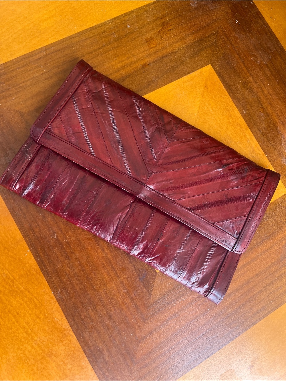 Vintage Eel skin Oxblood Fold-Over Clutch
